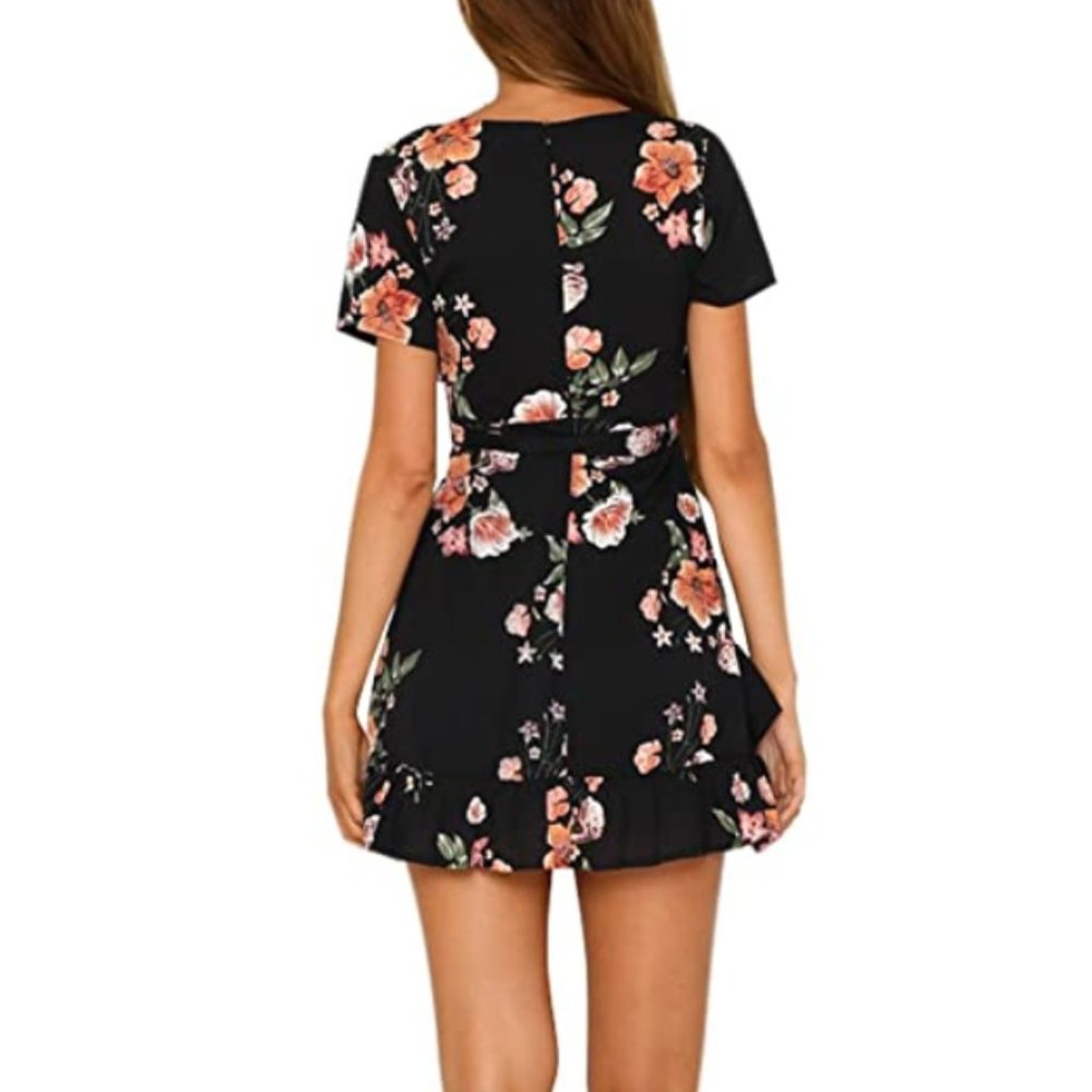 Deep V-Neck Floral Print Mini Dress - Picture 4 of 9